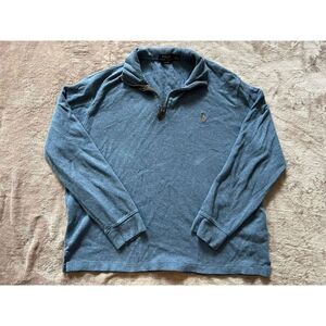 Polo Ralph Lauren Estate Rib Sweater Mens‎ Size XL Blue Cotton 1/4 Zip Pullover